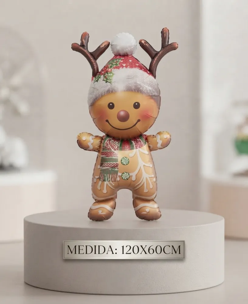 GLOBO METÁLICO CON DISEÑO DE HOMBRE DE JENGIBRE NAVIDEÑO,DE 120X60 CM
