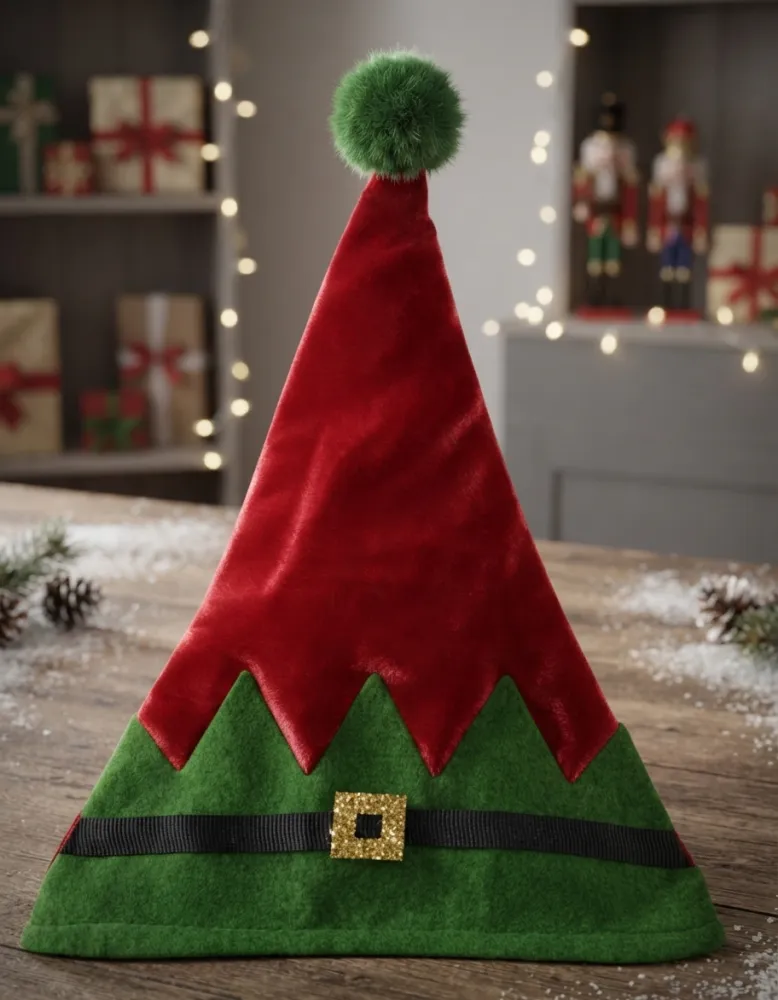  GORRO NAVIDEÑO DE ELFO CONFECCIONADO EN TERCIOPELO ROJO Y VERDE