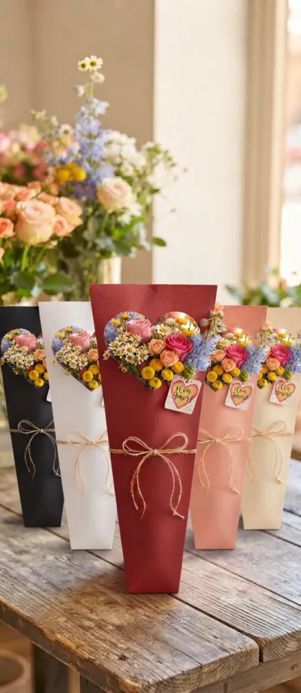 Foto 2 de BOLSA DE PAPEL EN FORMA DE CONO CON VENTANA DE CORAZON CON 20PIEZAS