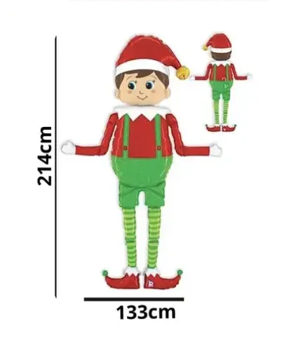 GLOBO METALIZADO GIGANTE CON FORMA DE ELFO NAVIDEÑO DE 133X214CM
