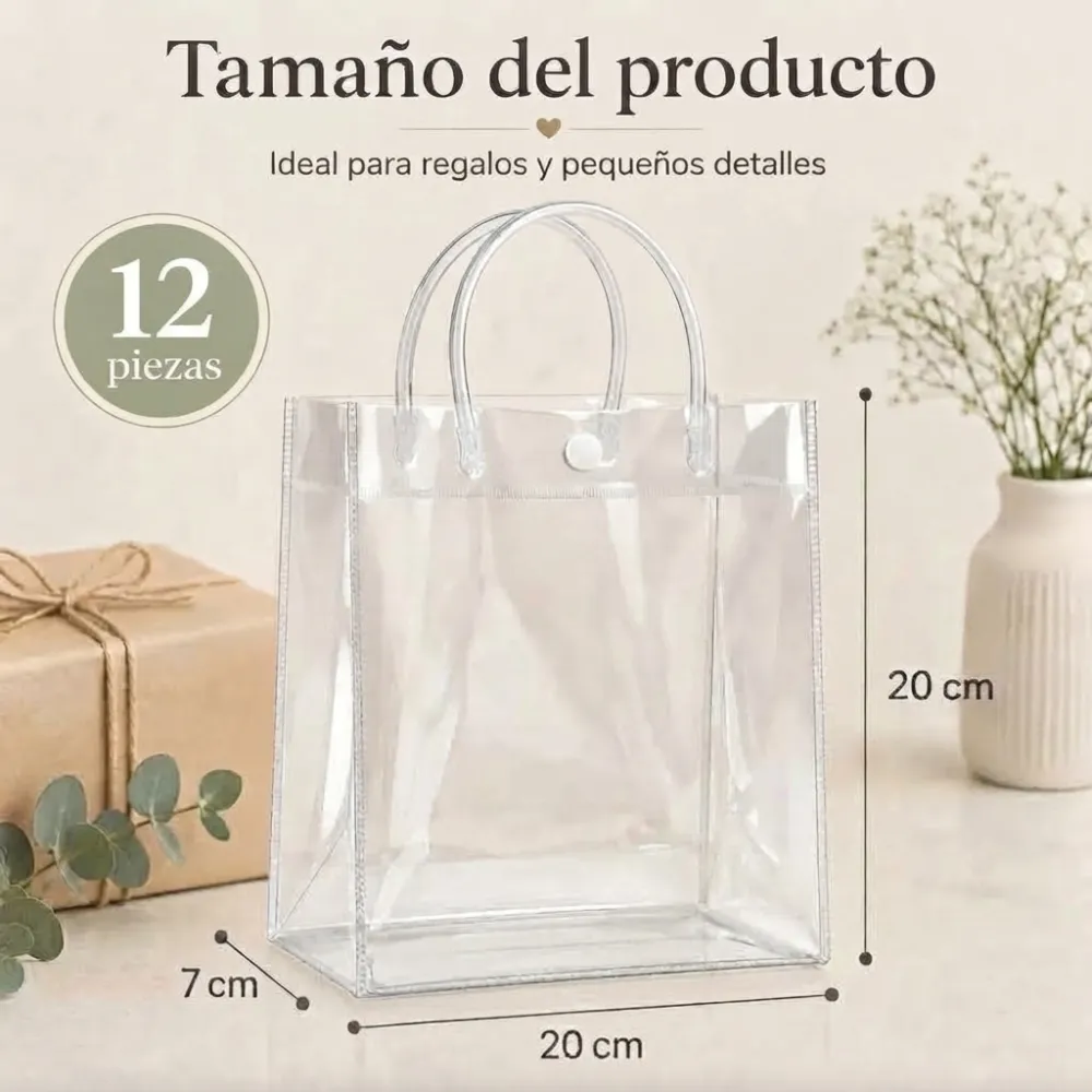 BOLSA TRANSPARENTE CON ASA PARA DULCES Y REGALOS 