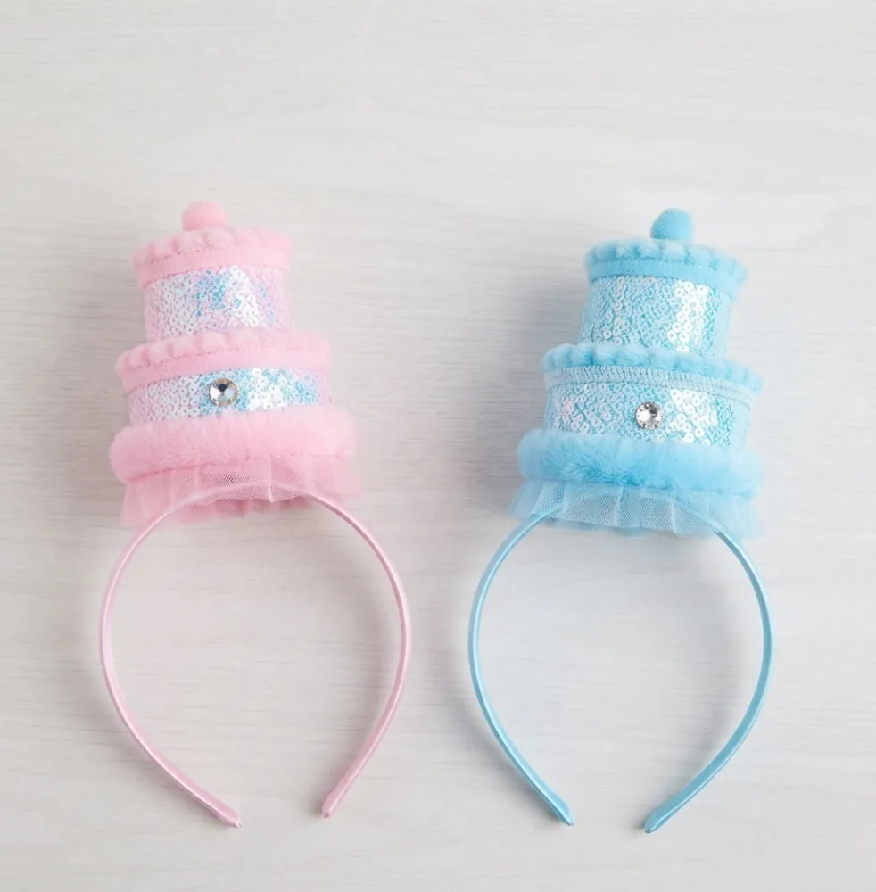  DIADEMAS DE FIESTA CON FORMA DE PASTEL DE CUMPLEAÑOS EN COLOR ROSA Y AZUL 