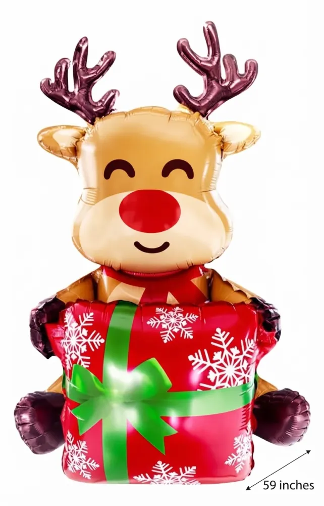 GLOBO METALICO DE RENO NAVIDEÑO SOSTENIENDO UN REGALO