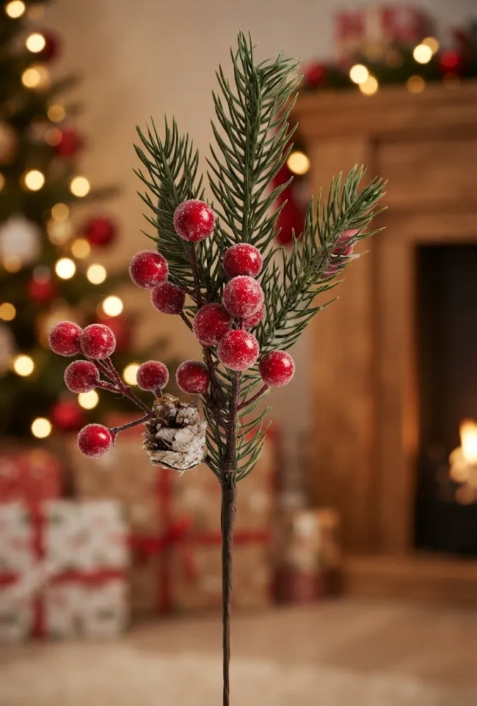 RAMA ARTIFICIAL DE PINO NAVIDEÑO COB PIÑA Y BAYAS - DE 29CM 