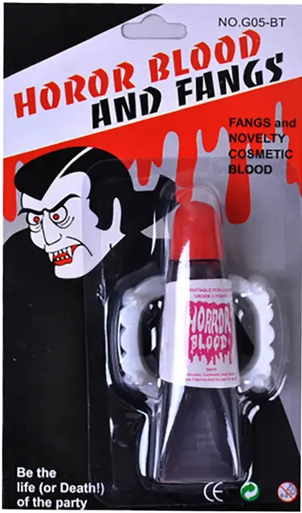 KIT DE SANGRE FALSA Y COLMILLOS DE VAMPIRO