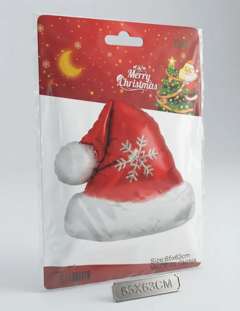 GLOBO METÁLICO EN FORMA DE GORRO DE SANTA CLAUS CON 65X63CM