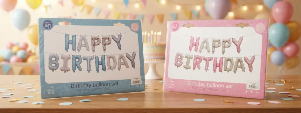 GLOBOS METALICOS "HAPPY BIRTHDAY" EN ROSA Y AZUL