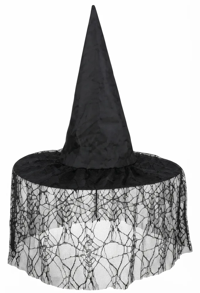 SOMBRERO BRUJA DECORADO CON ENCAJE GUI-1484
