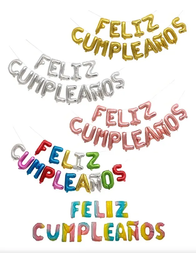 LETRERO GLOBOS FELIZ CUMPLEAÑOS CURSIVO