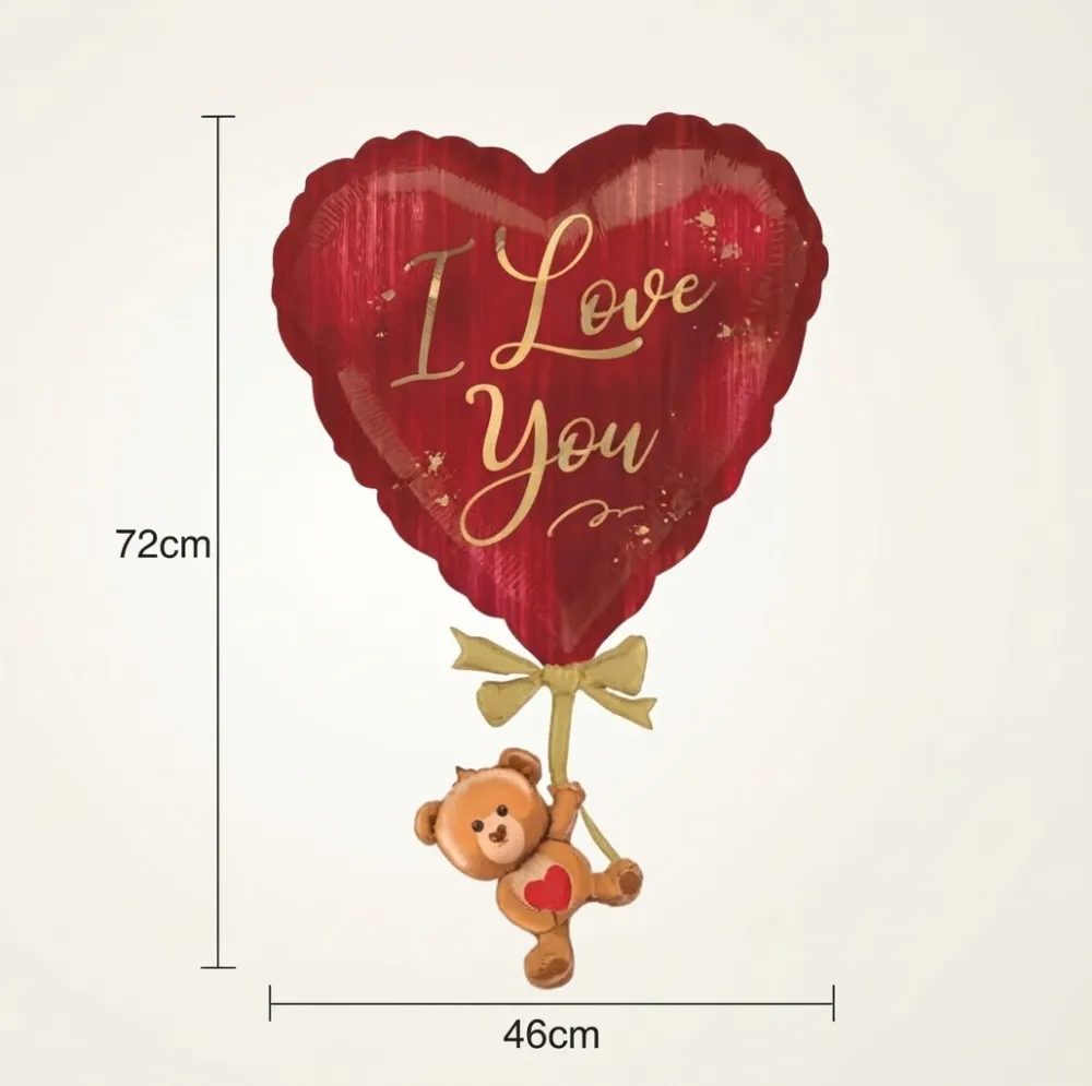 GLOBO METALICO DE SAN VALENTIN CON DISEÑO DE CORAZON Y OSITO