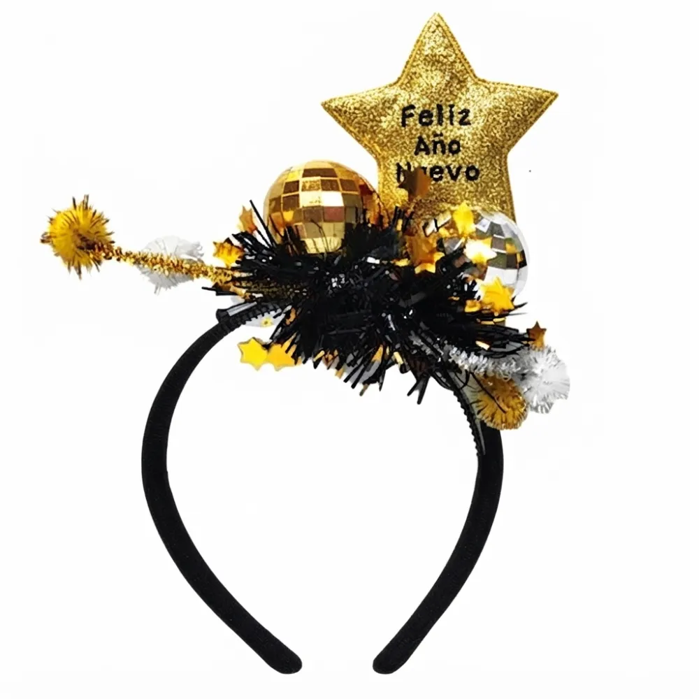 DIADEMA 1 ESTRELLA CON BOLA DISCO PLATA Y DORADO FELIZ AÑO NUEVO PFM-12186106