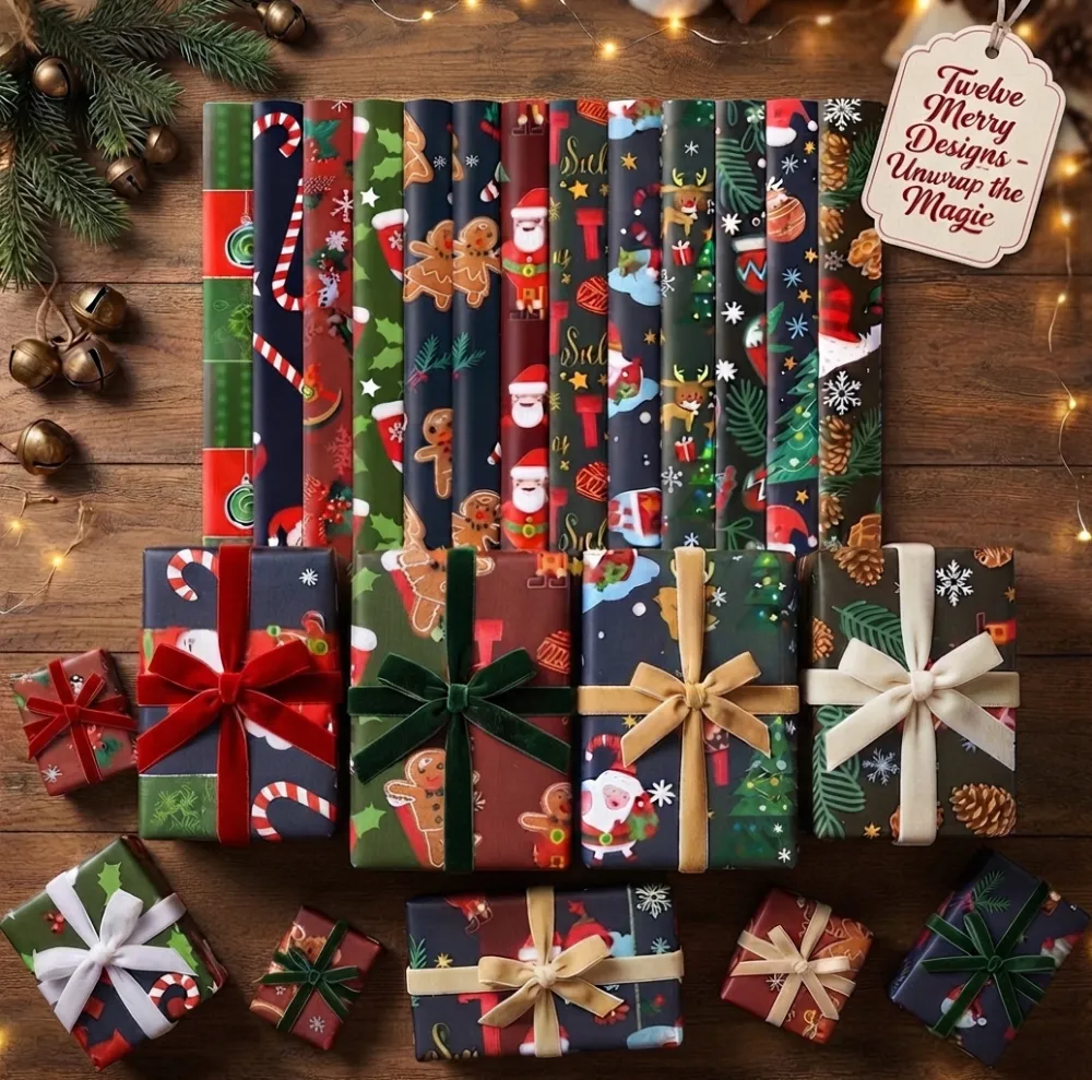PAQUETE DE 25 HOJAS DE PAPEL NAVIDEÑO DE REGALO 