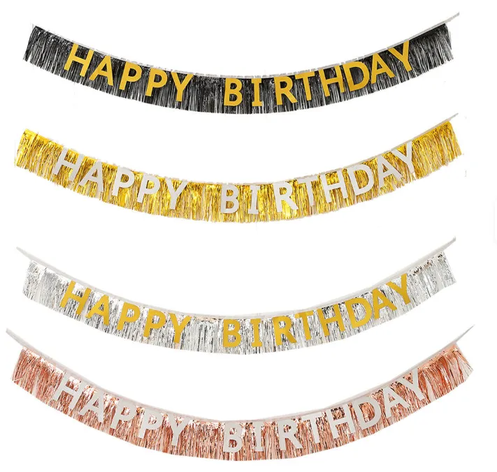 BANDERIN DE FLECOS METÁLICOS CON LETRAS DE "HAPPY BIRTHDAY" EN ORO,PLATA,ROSA GLOD