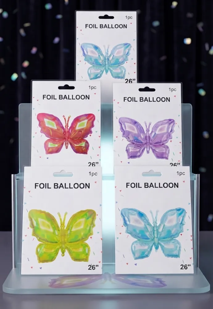 GLOBOS METALIZADOS CON FORMA DE MARIPOSA EN ACABADO IRIDISCENTE DE 26"
