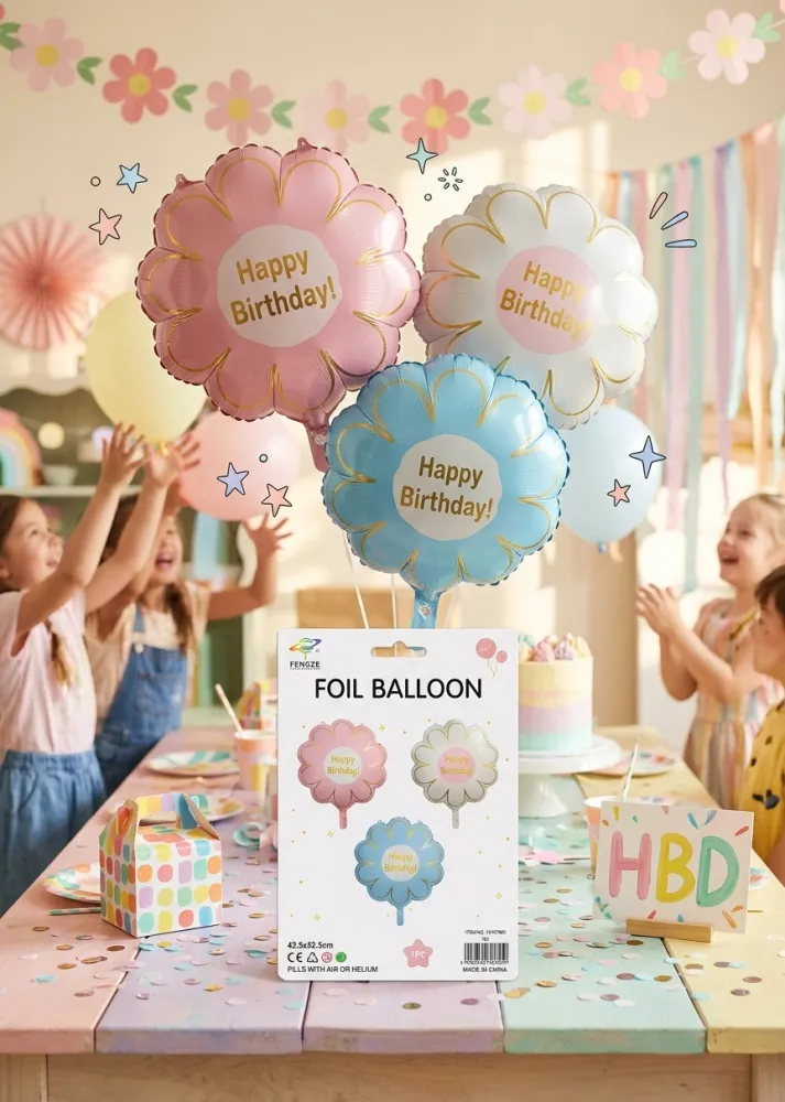 GLOBOS EN FORMA DE FLOR / MARGARITA - "HAPPY BIRTHDAY"