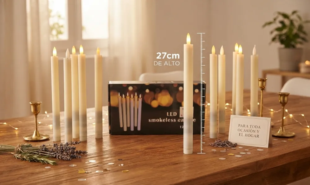 VELAS LED DECORATIVAS EFECTO CERA CON 27CM DE ALTO