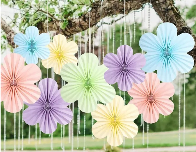SETS DE ABANICOS DE PAPEL DECORATIVOS EN FORMA DE FLORES