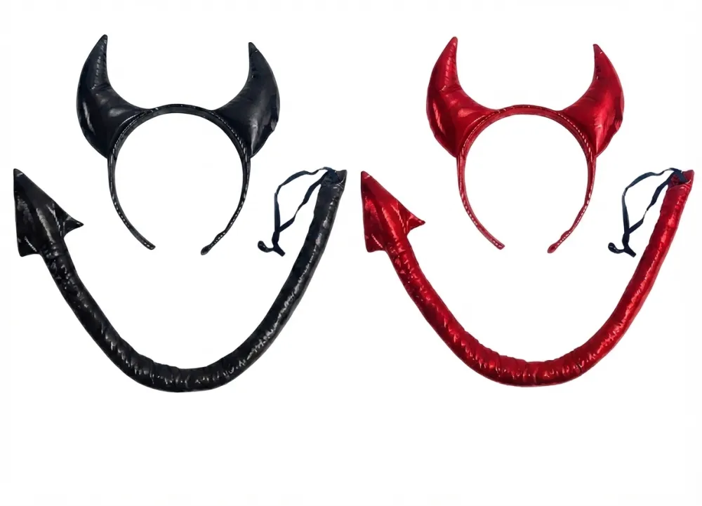 SET DE DIABLITO NEGRO DIADEMA MOÑO Y COLITA HALLOWEEN 24552 FU-225 GUI-2593 DMM-W228