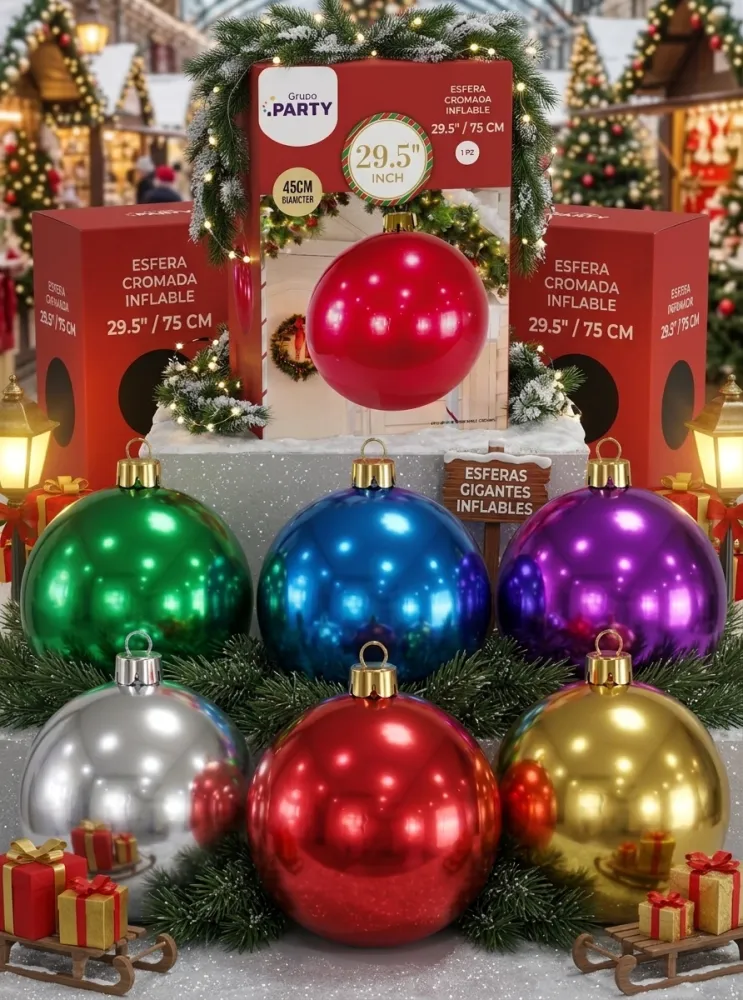ESFERAS CROMADAS INFLABLES NAVIDEÑAS DE 45 CM