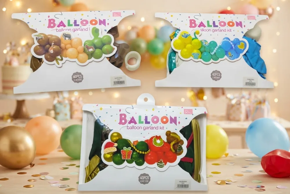 KITS DE GUIRNALDAS DE GLOBOS DE 40 PIEZAS (2 METROS) CADA UNO, CON TEMATICAS NAVIDEÑA, BABY SHAWERS,Y SELVA