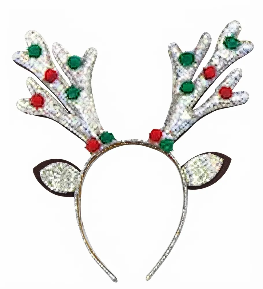 DIADEMA RENO PLATA CON OREJITAS Y POMPON DE COLORES PFM-14196902