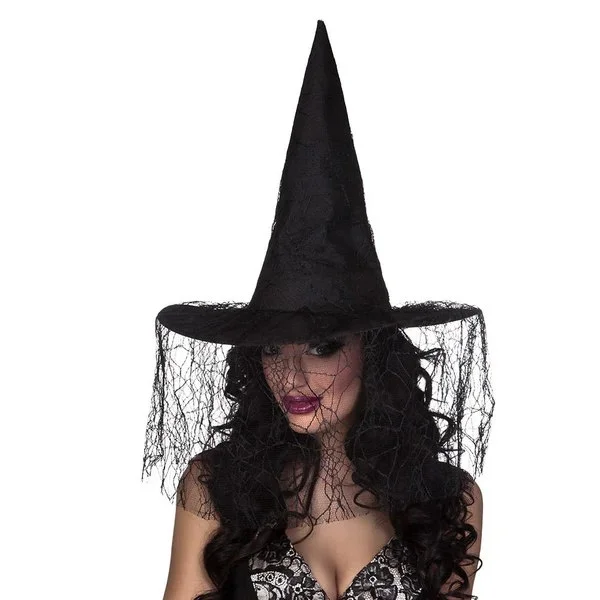SOMBRERO BRUJA DECORADO CON ENCAJE GUI-1484