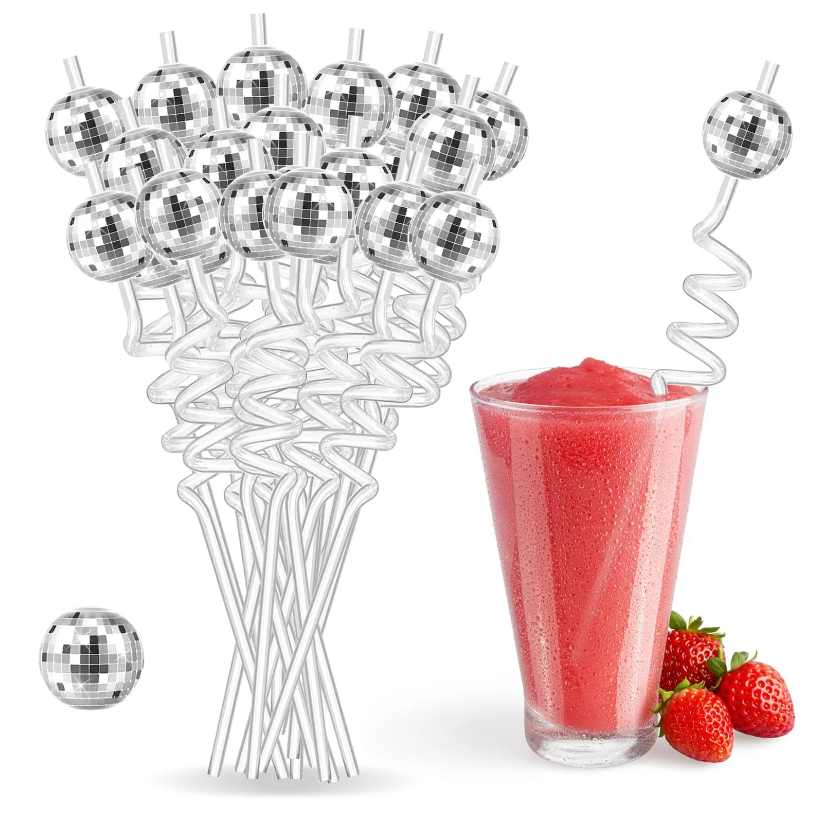 POPOTE PARA BEBIDA BOLA DISCO 4 PIEZAS