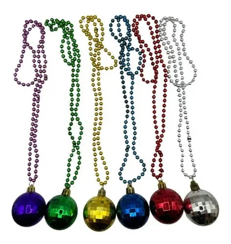 COLLAR BOLA DISCO PLASTICO COLORES 6 PIEZAS 13362