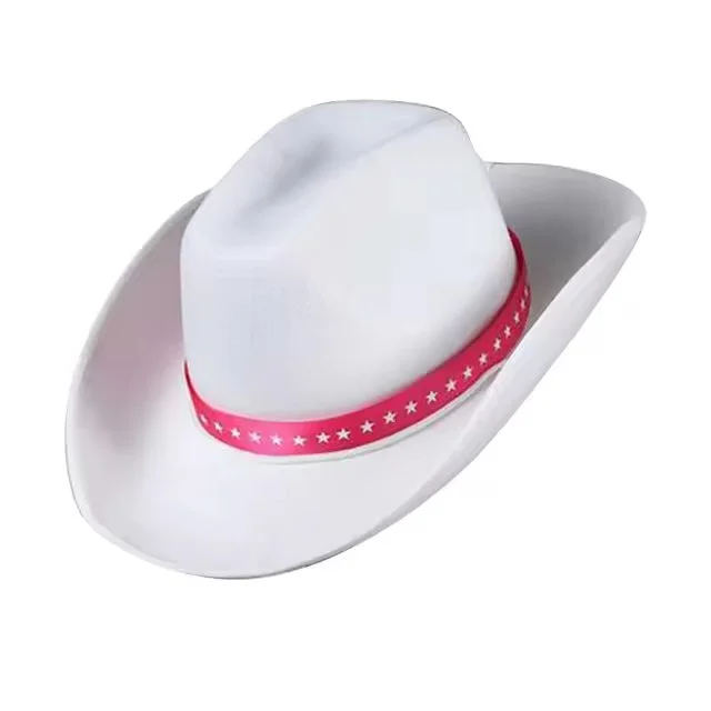 SOMBRERO TEJANO BLANCO CON TIRA ROSA BT-2321