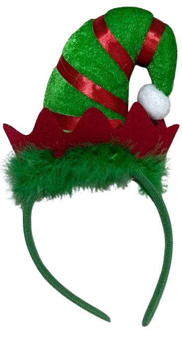 DIADEMA GORRITO DUENDE VERDE CON RAYAS ROJAS NAVIDAD PFM-22595