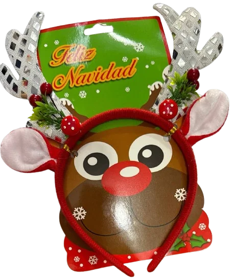 DIADEMA RENO CON LENTEJUELA DORADO/PLATA/ROJO BT-1004 NAVIDAD