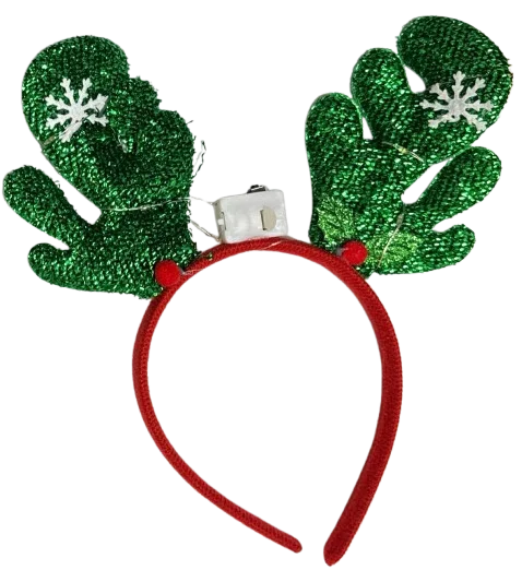 DIADEMA RENO ROJO/VERDE/DORADO CON LUZ NAVIDAD M-12071