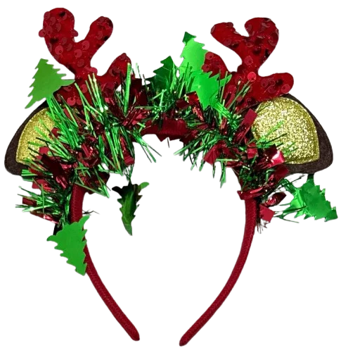 DIADEMA RENO CON GAMUZA Y LENTEJUELAS Y OREJITAS PFM-24547 NAVIDAD
