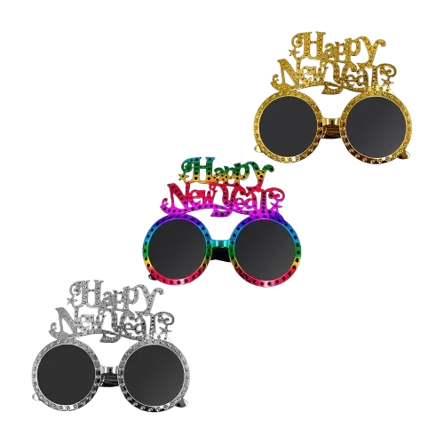 LENTES HAPPY NEW YEAR DORADO/PLATA/ARCOIRIS COLORES BT-2714