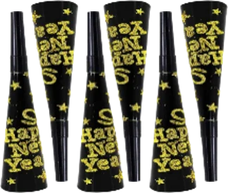 CORNETA FELIZ AÑO NUEVO (6 PIEZAS) NEGRAS Y COLORES PFM-169815BT-1426 PFM-169813