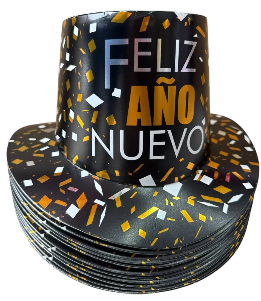 SOMBRERO CARTON NEGRO FELIZ AÑO NUEVO BT-1425 PFM-16986