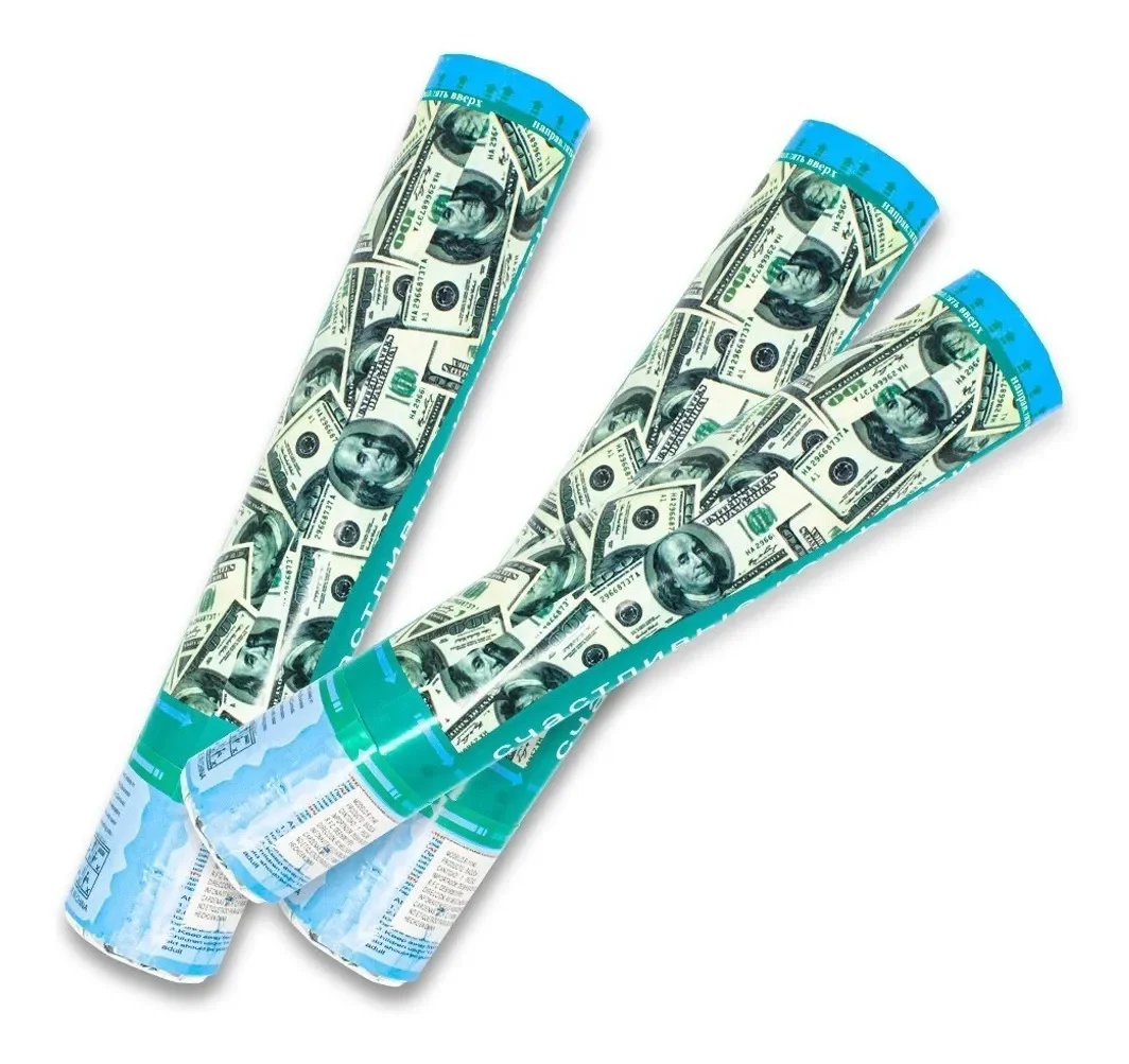 PARTY POPPER Y/O CAÑON CHICO 30 CM DOLAR BILLETES