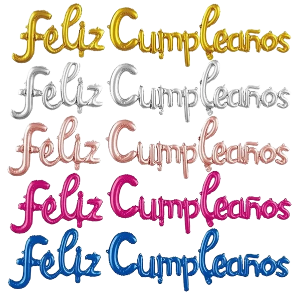 LETRERO GLOBOS FELIZ CUMPLEAÑOS CURSIVO