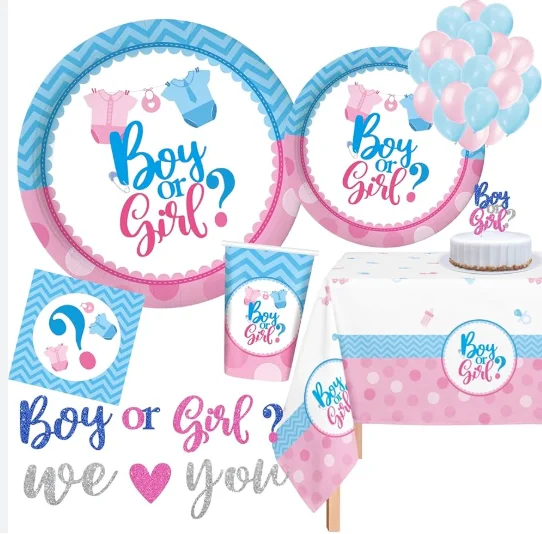 SET DE VASOS, PLATOS, SERVILLETA DE REVELACION DE SEXO