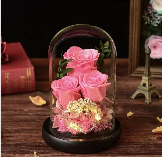 CAJA DURA CON 3 ROSAS DE LUZ AMOR AMOR