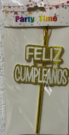 CAKE TOPERS FELIZ CUMPLEAÑOS DORADO 
