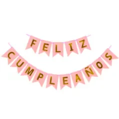 BANDERIN FELIZ CUMPLEAÑOS - ROSA MATE 