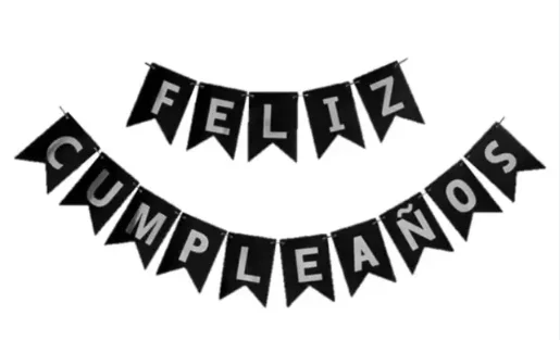 BANDERIN FELIZ CUMPLEAÑOS - NEGRO MATE