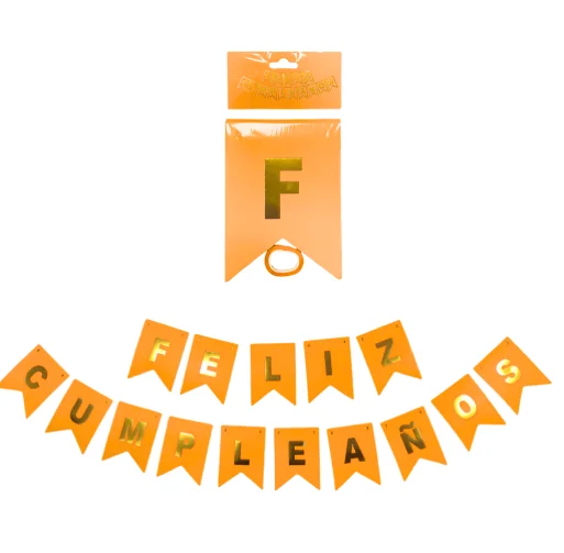 BANDERIN FELIZ CUMPLEAÑOS MANDARINA MATE 