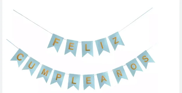 BANDERIN FELIZ CUMPLEAÑOS - AZUL CLARO METALICO 