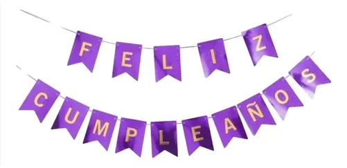 BANDERIN FELIZ CUMPLEAÑOS - MORADO METALICO 