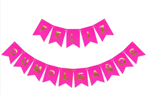 BANDERIN FELIZ CUMPLEAÑOS - ROSA  BRILLANTE