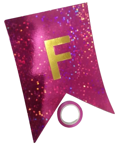 BANDERIN FELIZ CUMPLEAÑOS ROSA FUCSIA HOLOGRAFICO