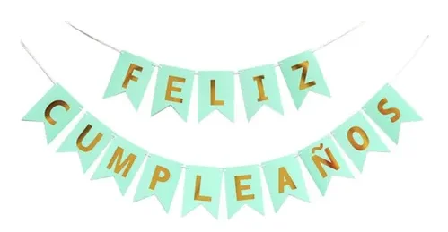 BANDERIN FELIZ CUMPLEAÑOS - VERDE AGUA