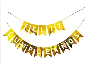 BANDERIN FELIZ CUMPLEAÑOS - ORO METALICO 